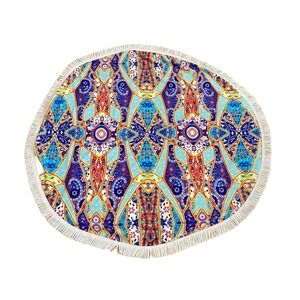 Loft Round Large Plush Beach Towel Blanket 60" Dia Plus White Fringe